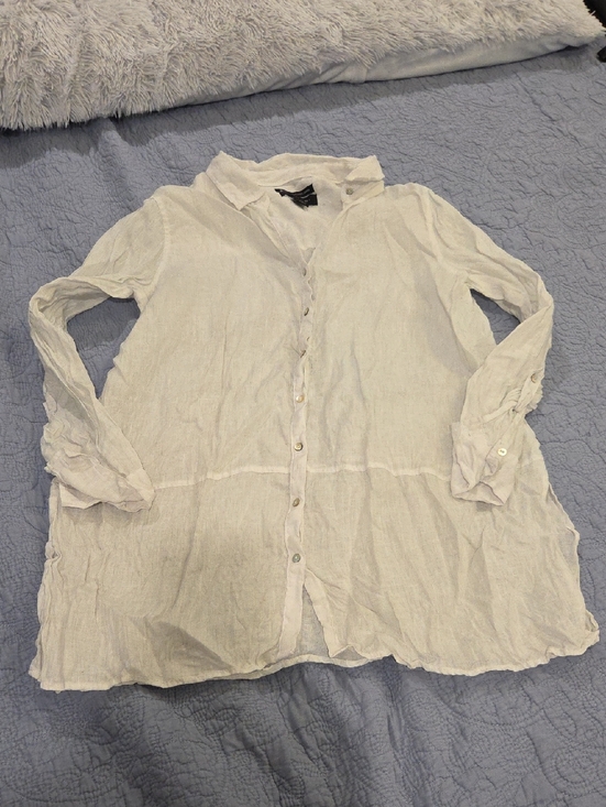 Tahari Tops - Tahari White Linen Button-Front Long Sleeve Blouse Size XL!